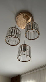 LuxiLamps - 3 Round Crystal Pendant Lights - Gold Chandelier - E27 - For Kitchen Or Dining Room - Modern Pendant Light