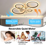 LuxiLamps - 4-Ring LED Ceiling Fan - Black - 6 Speeds - Smart Lamp - Dimmable with Remote Control & APP - Modern Circular Fan Light - Chandelier Fan