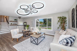 LuxiLamps - 4-Ring LED Ceiling Fan - Black - 6 Speeds - Smart Lamp - Dimmable with Remote Control & APP - Modern Circular Fan Light - Chandelier Fan
