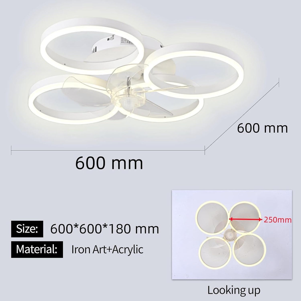 Ceiling Fan With Lighting - 4 Light Rings - 6 Speeds - White - Dimmable - With Remote Control And App