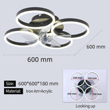 LuxiLamps - 4-Ring Fan - Black - 60 cm - Smart Lamp - Chandelier - Dimmable with Remote Control - 64W
