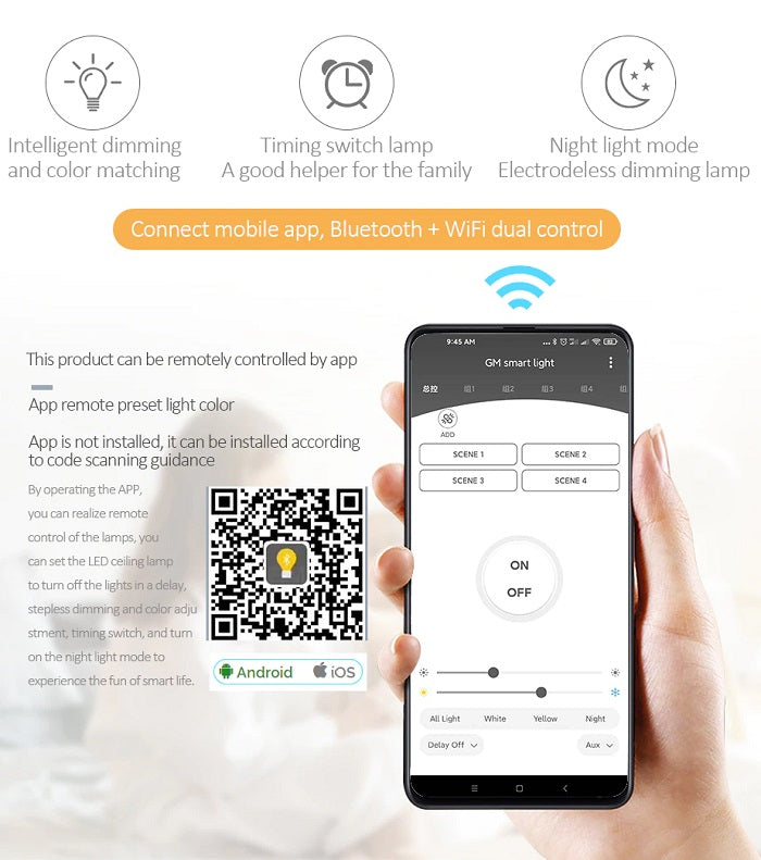 LuxiLamps - 4x1 Head Ceiling Lamp - Smart Lamp - White - 50 cm - Remote Control and APP - Living Room Lamp - Ceiling Lamp