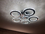 LuxiLamps - 5 Heads Ceiling Light - Dimmable With APP & Remote Control - Modern 5 Rings Chrome Chandelier - Lighting - LED Crystal Ceiling Lamp - 50W