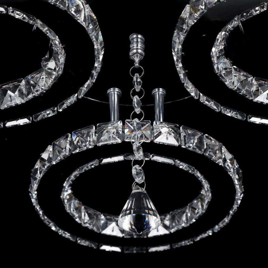 LuxiLamps - 5 Heads Ceiling Light - Dimmable With APP & Remote Control - Modern 5 Rings Chrome Chandelier - Lighting - LED Crystal Ceiling Lamp - 50W