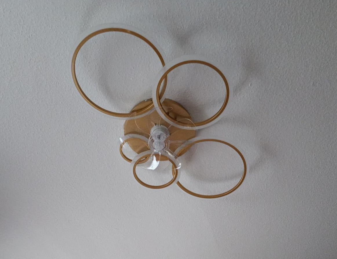 LuxiLamps - 5 Ringen Plafondventilator - Goud - 6 Snelheden - Bedienbaar Met Remote & APP - Moderne Cirkel Ventilator Licht