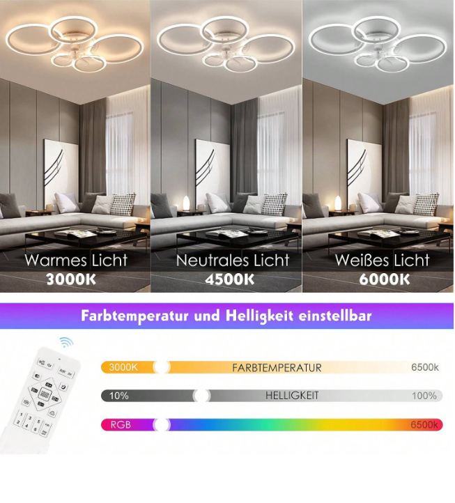 LuxiLamps - 5 Rings Ceiling Fan - RGB - 6 Speeds - Dimmable With Remote Control - 12 Colors - Modern Circle Fan Light