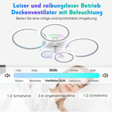 LuxiLamps - 5 Rings Ceiling Fan - RGB - 6 Speeds - Dimmable With Remote Control - 12 Colors - Modern Circle Fan Light