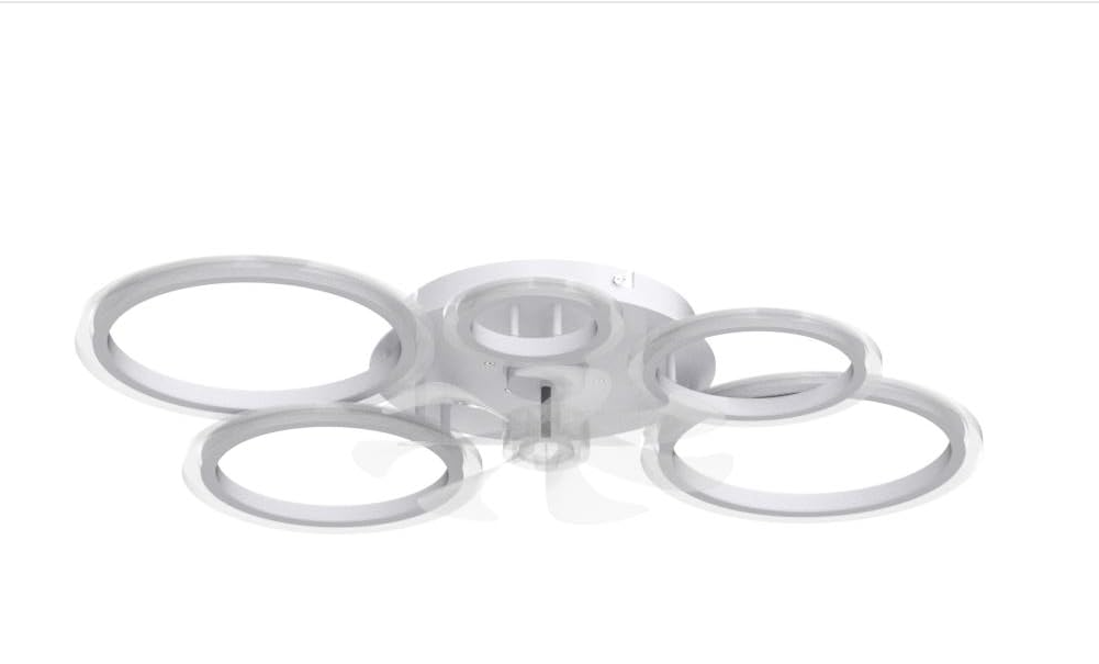 LuxiLamps - 5 Ringen Plafondventilator - Wit - 6 Snelheden - Dimbaar Met Afstandsbediening en APP - Moderne Cirkel Ventilator Licht