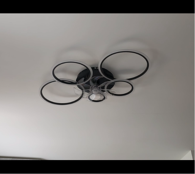 LuxiLamps - 5 Ringen Plafondventilator - Zwart - 6 Snelheden - Dimbaar Met Afstandsbediening en APP - Moderne Cirkel Ventilator Licht