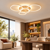 Witte plafondlamp met vijf ringen in werkkamer