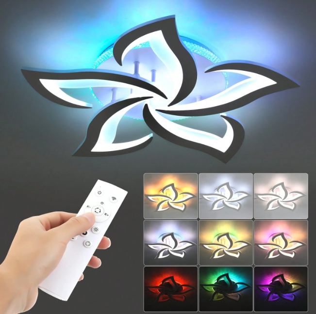 LuxiLamps - 5 Sterren RGB - Plafondlamp - Wit - Afstandsbediening - Smart lamp - Dimbaar Met App - Woonkamerlamp - Moderne lamp - Plafoniere