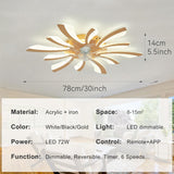 LuxiLamps - 5 Wing Fan Lamp - Dimmable With Remote Control - Gold - Ceiling Fan With LED - Living Room Lamp - Modern Lamp - Ceiling Lamp
