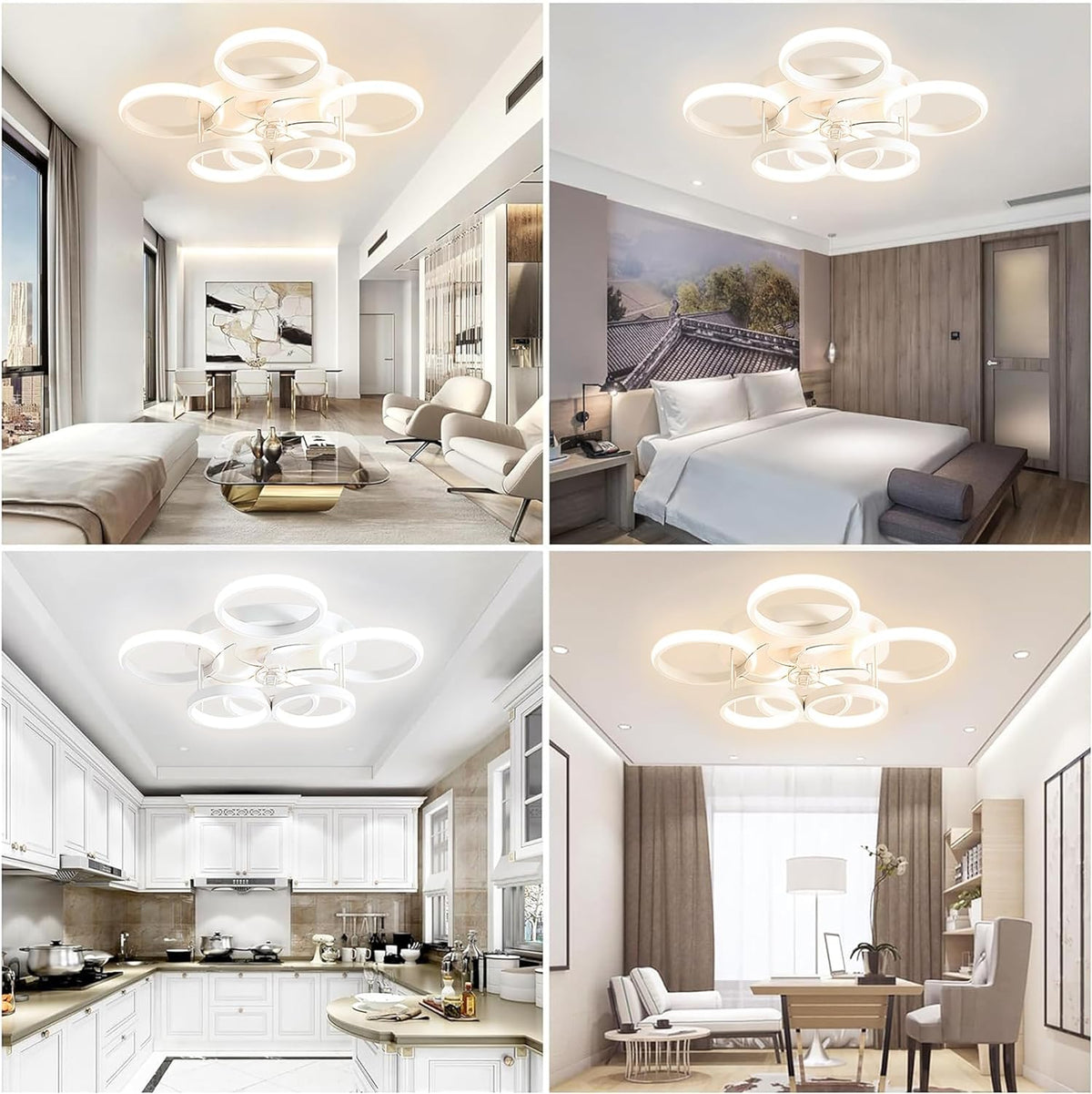 LuxiLamps - 6 Cirkel Plafondventilator - Wit - 6 Snelheden - Dimbaar Met Afstandsbediening en APP - Moderne Smart Lamp Ventilator