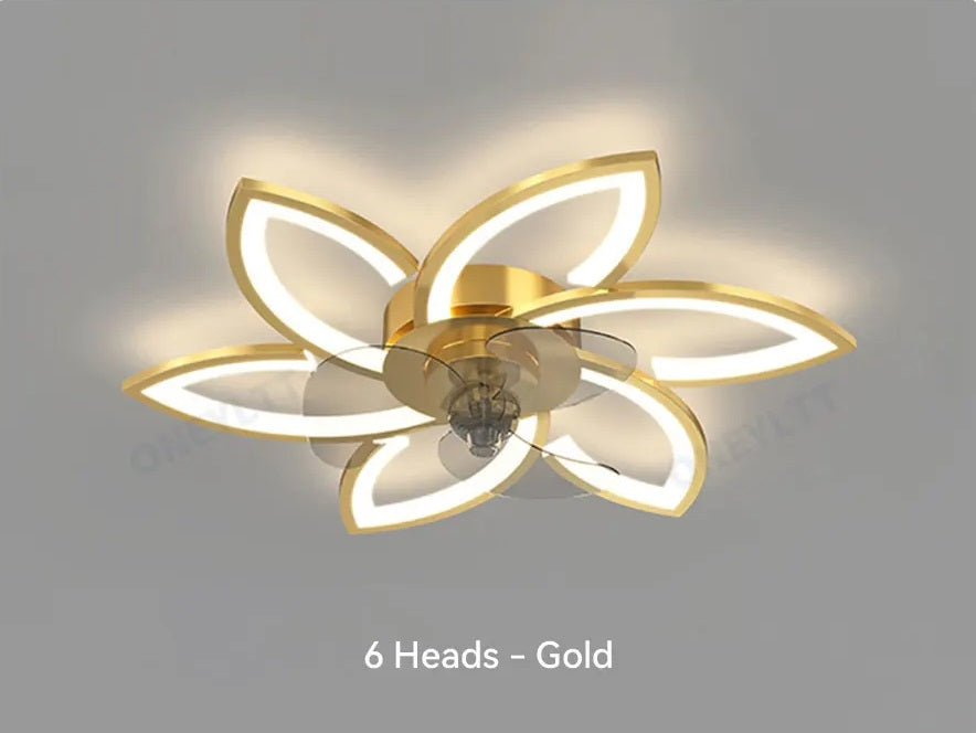 LuxiLamps - 6 Sterren Plafondlamp Met Ventilator - Goud - Met Afstandsbediening - Smart lamp - Dimbaar Met App - 6 Standen Ventilator - Woonkamerlamp - Moderne lamp - Plafoniere
