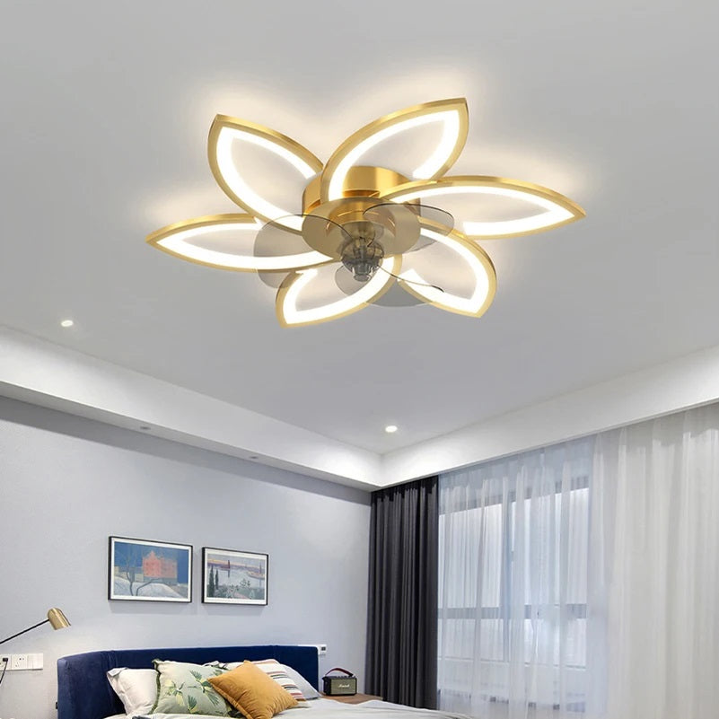 LuxiLamps - 6 Sterren Plafondlamp Met Ventilator - Goud - Met Afstandsbediening - Smart lamp - Dimbaar Met App - 6 Standen Ventilator - Woonkamerlamp - Moderne lamp - Plafoniere