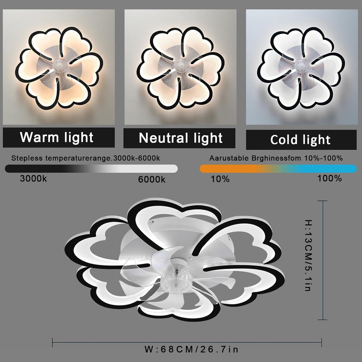 LuxiLamps - 6 Clouds Ceiling Lamp - Dimmable With Remote Control - LED Ceiling Lamp - Black - Living Room Lamp - Modern Lamp - Ceiling Lamp