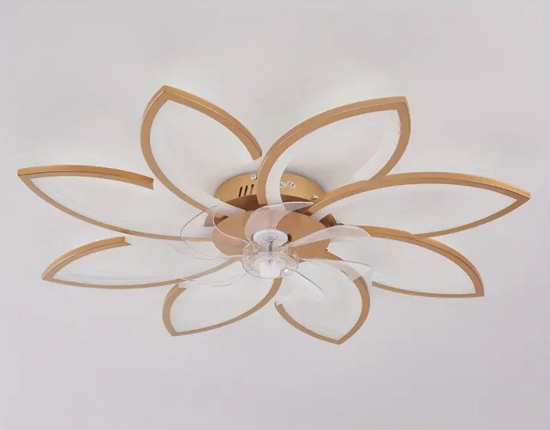 LuxiLamps - 8-Star Ceiling Fan Light - Gold - With Remote Control - Smart Lamp - App Dimmable - 6-Speed Fan - Living Room Light - Modern Lamp - Ceiling Light