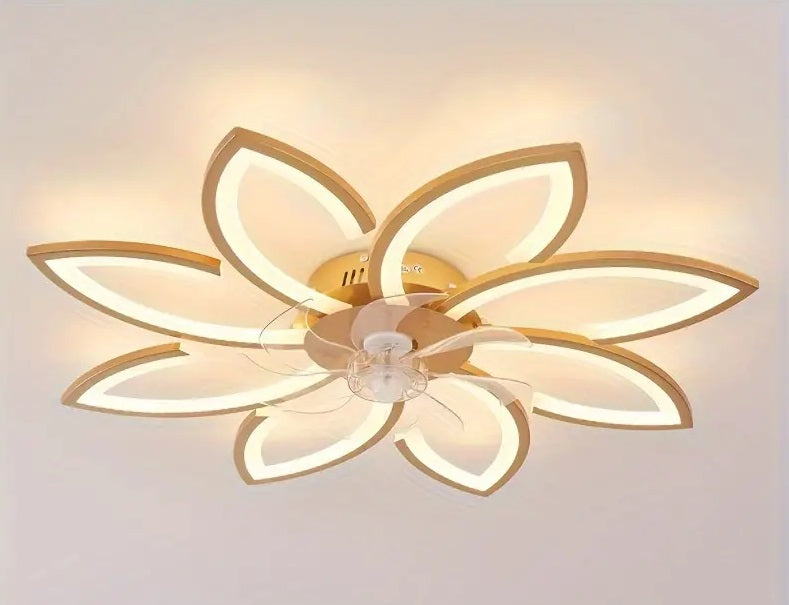 LuxiLamps - 8-Star Ceiling Fan Light - Gold - With Remote Control - Smart Lamp - App Dimmable - 6-Speed Fan - Living Room Light - Modern Lamp - Ceiling Light