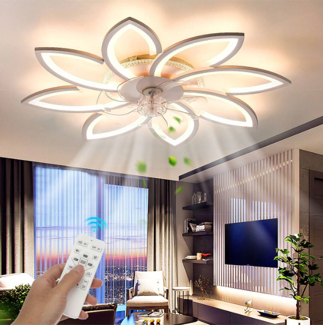 LuxiLamps - 8 Star Ceiling Lamp With Fan - RGB - With Remote Control - 12 Colors - Dimmable - 6 Fan Settings - Living Room Lamp - Modern Lamp - Ceiling Lamp