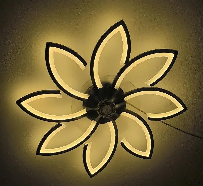 LuxiLamps - 8-Star Ceiling Fan Light - Black - With Remote Control - Smart Lamp - App Dimmable - 6 Fan Speeds - Living Room Lamp - Modern Lamp - Ceiling Light