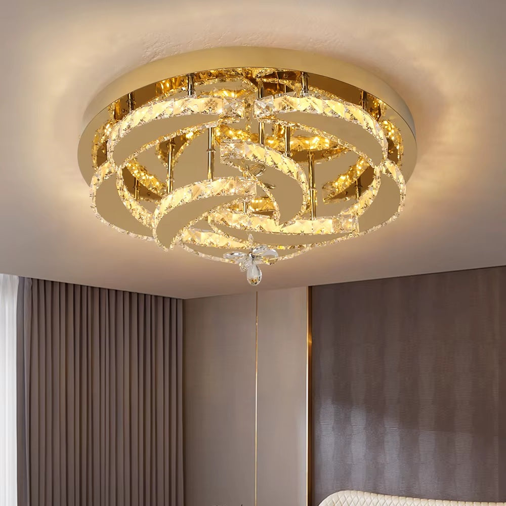 LuxiLamps - Flower Ceiling Lamp - Crystal - Dimmable With Remote Control - Gold - LED Ceiling Lamp - Living Room Lamp - Modern Lamp - Chandelier