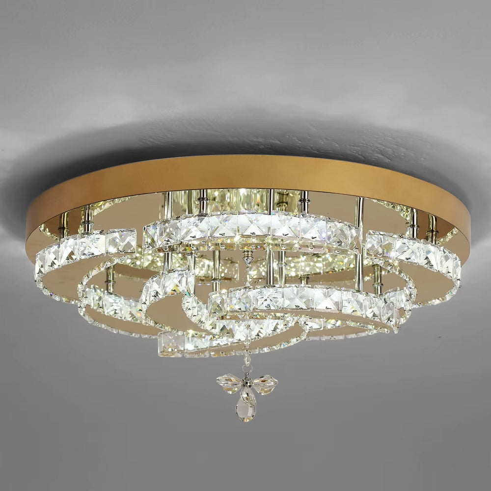 LuxiLamps - Flower Ceiling Lamp - Crystal - Dimmable With Remote Control - Gold - LED Ceiling Lamp - Living Room Lamp - Modern Lamp - Chandelier