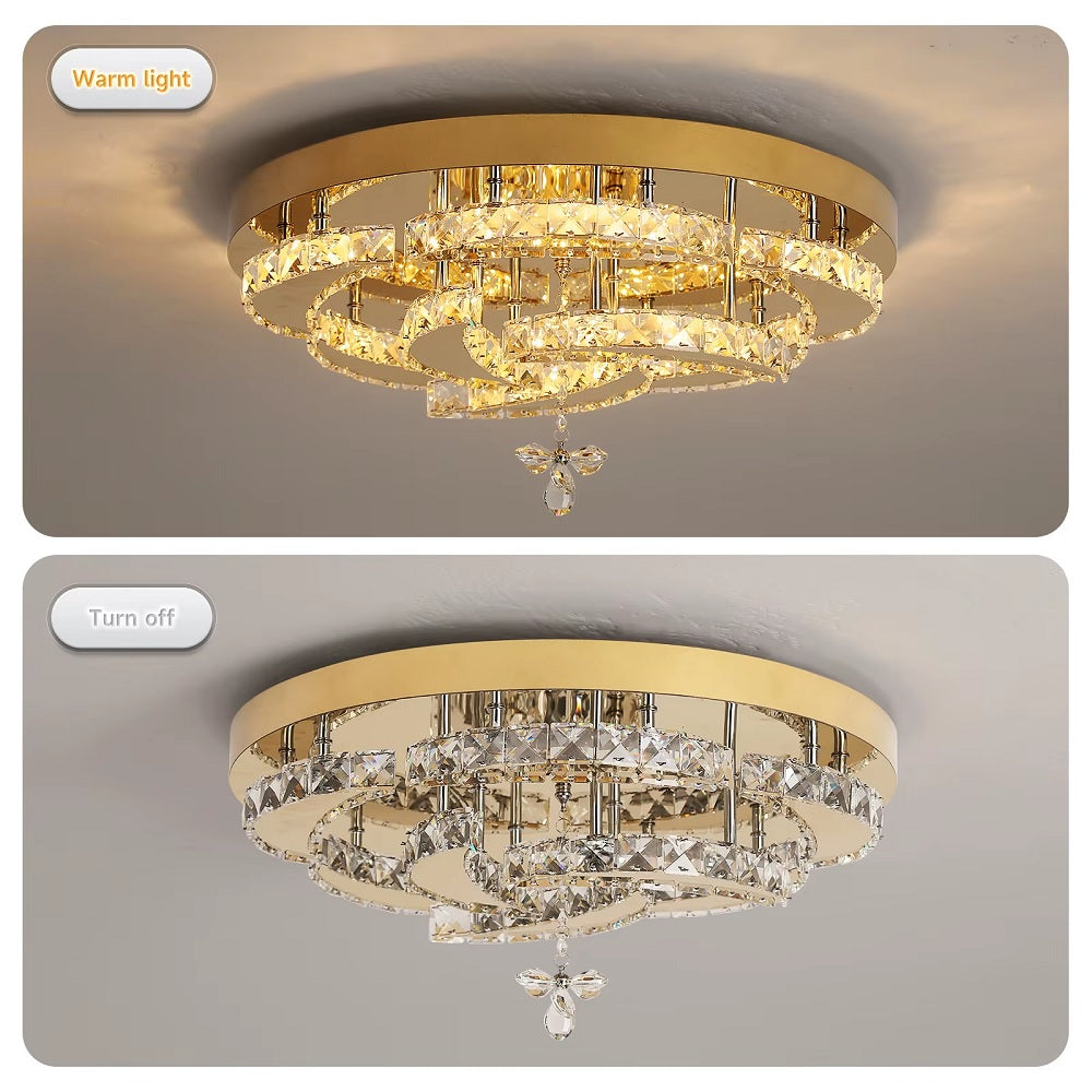 LuxiLamps - Flower Ceiling Lamp - Crystal - Dimmable With Remote Control - Gold - LED Ceiling Lamp - Living Room Lamp - Modern Lamp - Chandelier