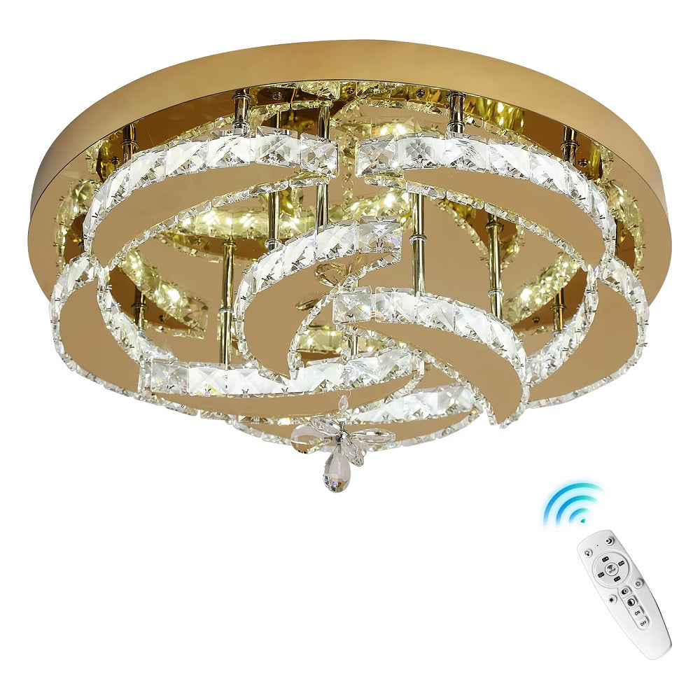LuxiLamps - Flower Ceiling Lamp - Crystal - Dimmable With Remote Control - Gold - LED Ceiling Lamp - Living Room Lamp - Modern Lamp - Chandelier