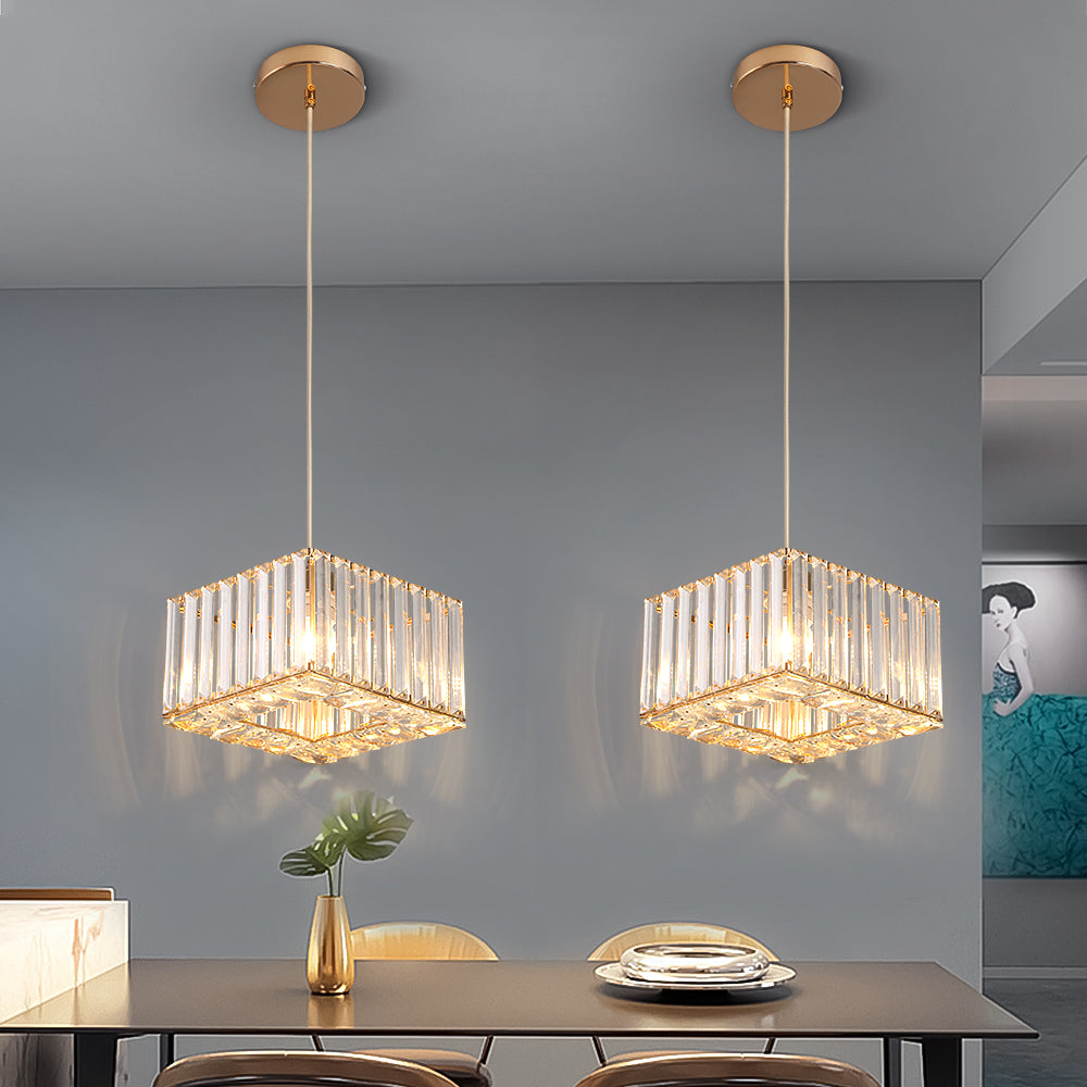 LuxiLamps - Crystal Pendant Light - Modern Pendant Light - Gold - Chandelier - E27 - Dining Room Pendant Light