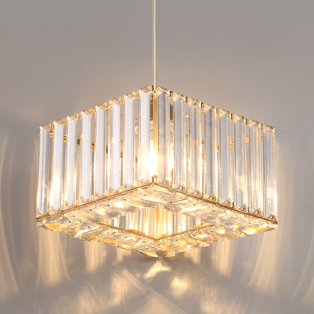 LuxiLamps - Crystal Pendant Light - Modern Pendant Light - Gold - Chandelier - E27 - Dining Room Pendant Light