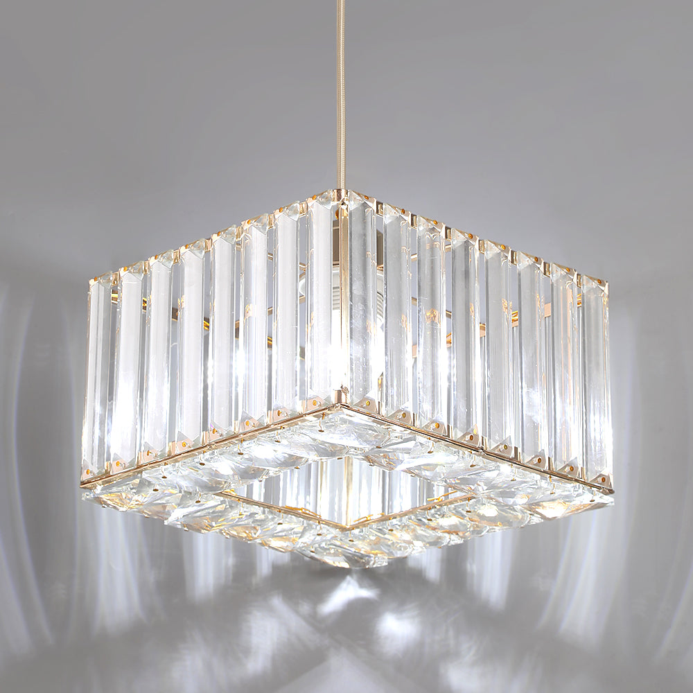 LuxiLamps - Crystal Pendant Light - Modern Pendant Light - Gold - Chandelier - E27 - Dining Room Pendant Light