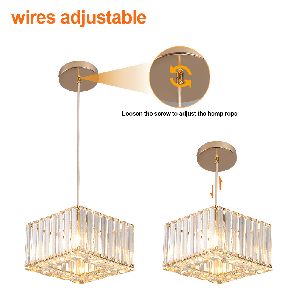 LuxiLamps - Crystal Pendant Light - Modern Pendant Light - Gold - Chandelier - E27 - Dining Room Pendant Light