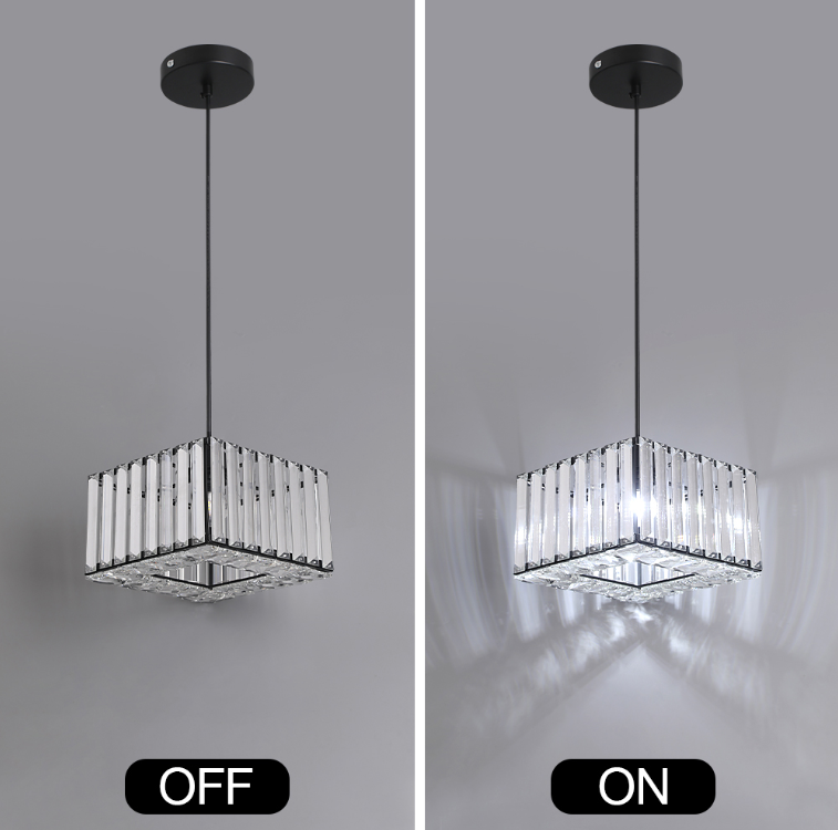 LuxiLamps - Crystal Pendant Light - Modern Pendant Light - Black - Chandelier - E27 - Dining Room Pendant Light
