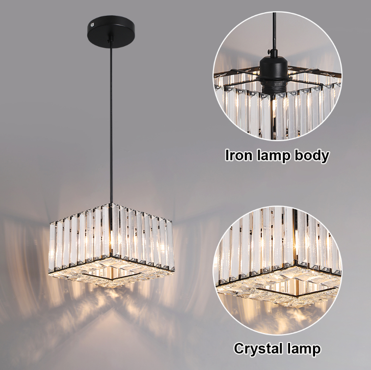 LuxiLamps - Crystal Pendant Light - Modern Pendant Light - Black - Chandelier - E27 - Dining Room Pendant Light