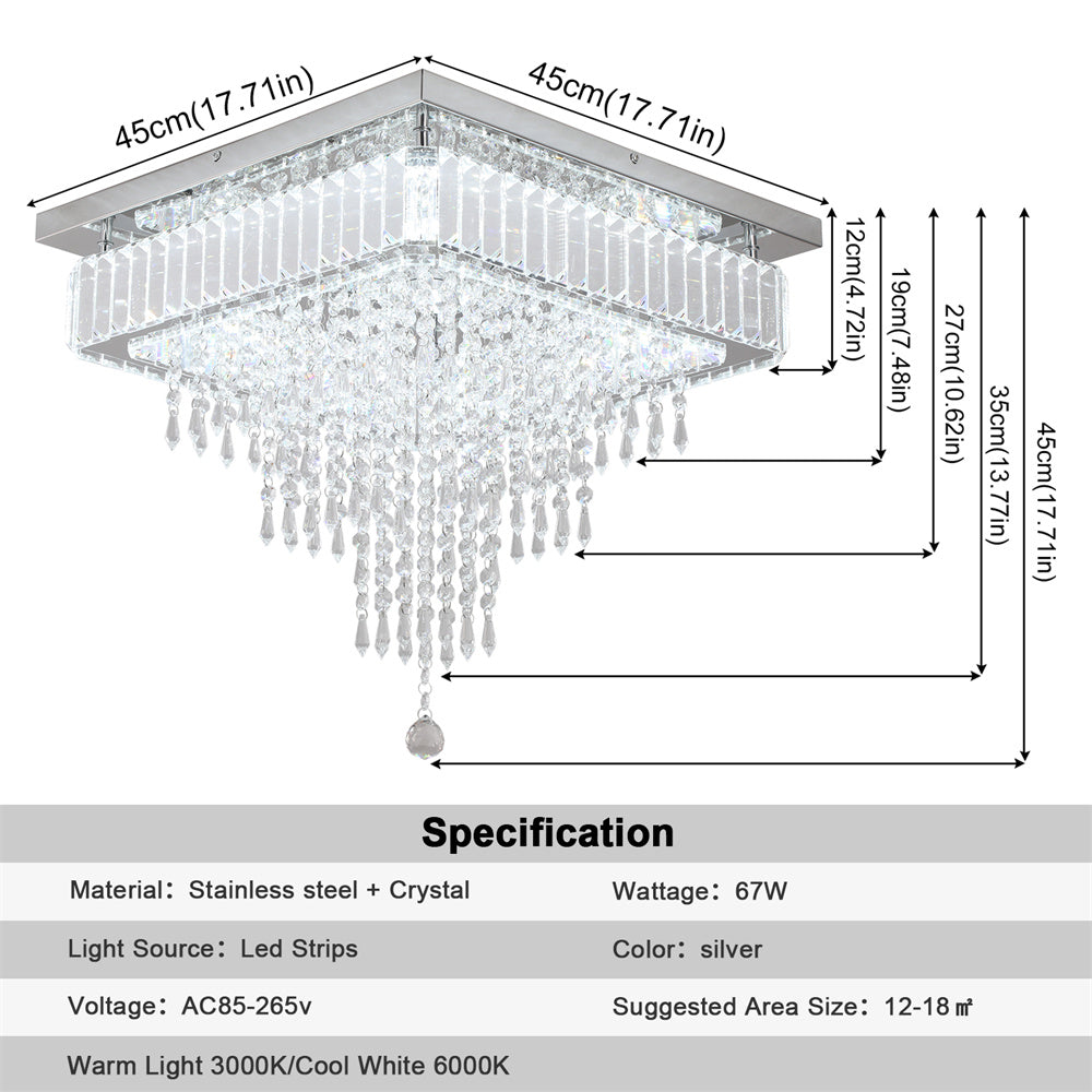 LuxiLamps - Crystal Kroonluchter - Moderne Plafondlamp - Dimbaar Met Afstandsbediening - Chroom - Kristallen Plafondverlichting - 45 cm - Woondecoratie - Plafonniere