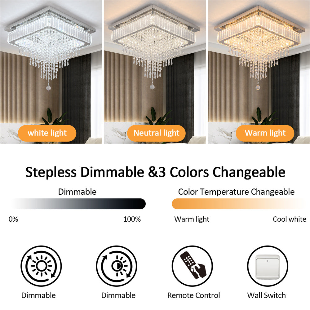LuxiLamps - Crystal Kroonluchter - Moderne Plafondlamp - Dimbaar Met Afstandsbediening - Chroom - Kristallen Plafondverlichting - 45 cm - Woondecoratie - Plafonniere