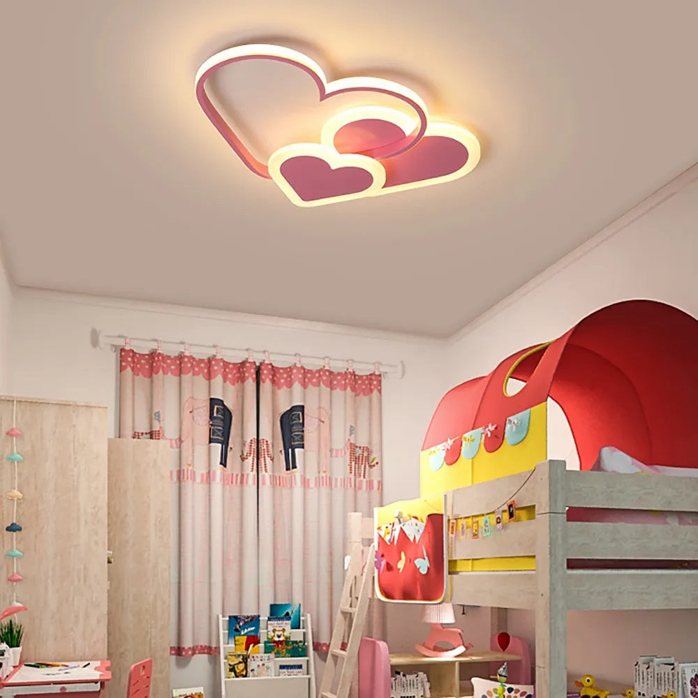LuxiLamps - Heart-shaped Ceiling Lamp - Pink - Dimmable With Remote Control - Children's Room - 52 cm - Modern Lamp - Bedroom Lamp - Ceiling Lamp