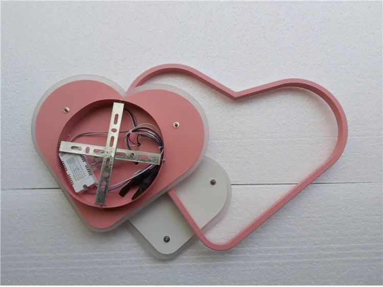 LuxiLamps - Heart-shaped Ceiling Lamp - Pink - Dimmable With Remote Control - Children's Room - 52 cm - Modern Lamp - Bedroom Lamp - Ceiling Lamp