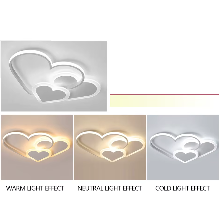 LuxiLamps - Heart-Shaped Ceiling Light - White - Dimmable With Remote Control - Nursery - 52 cm - Modern Lamp - Bedroom Lamp - Ceiling Light