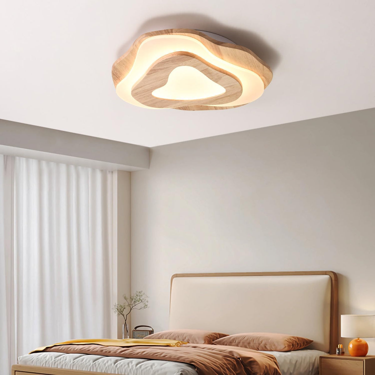 LuxiLamps - Wooden Ceiling Lamp - LED Cloud Model - 40 cm - Dimmable With Remote Control - 2800lm - Modern Living Room Lamp - 35W