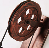 LuxiLamps - Classic Retro Wheel-Shaped Wall Lamp - E27 - Wall Lighting - Warm White - Brown - 40W - Industrial Metal Wall Lamp