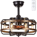 LuxiLamps - Cage Fan - Modern Ceiling Fan - Black/Brown - 3 Speeds - 50 cm - Dimmable With Remote Control - Chandelier Fan - Living Room Lamp