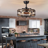 LuxiLamps - Cage Fan - Modern Ceiling Fan - Black/Brown - 3 Speeds - 50 cm - Dimmable With Remote Control - Chandelier Fan - Living Room Lamp