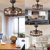 LuxiLamps - Cage Fan - Modern Ceiling Fan - Black/Brown - 3 Speeds - 50 cm - Dimmable With Remote Control - Chandelier Fan - Living Room Lamp