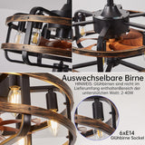 LuxiLamps - Cage Fan - Modern Ceiling Fan - Black/Brown - 3 Speeds - 50 cm - Dimmable With Remote Control - Chandelier Fan - Living Room Lamp