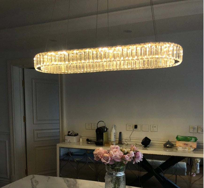 LuxiLamps - Crystal Chandelier - Crystal Led Pendant Lamp - Living Room Lamp - 70cm - With Remote Control - Modern Lamp - Pendant Lamp
