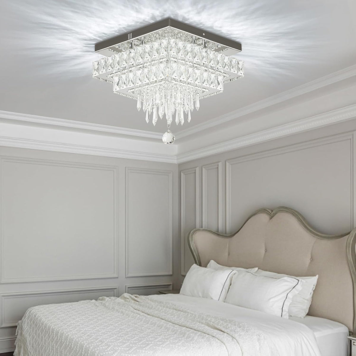 LuxiLamps - Crystal Chandelier - LED Ceiling Light - Chrome Chandelier - 2 Tiers - Dimmable With Remote Control & APP - Lighting - Kitchen - Bedroom - Living Room - Ceiling Lighting