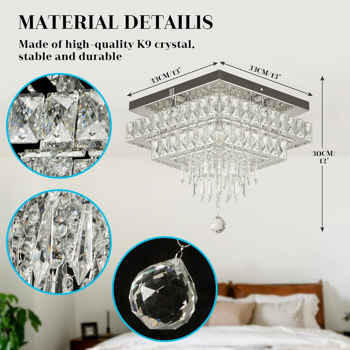 LuxiLamps - Crystal Chandelier - LED Ceiling Light - Chrome Chandelier - 2 Tiers - Dimmable With Remote Control & APP - Lighting - Kitchen - Bedroom - Living Room - Ceiling Lighting