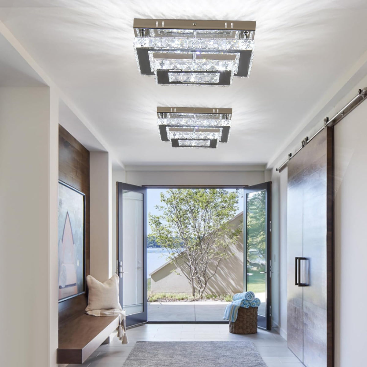 LuxiLamps - Crystal Ceiling Lamp - LED - Crystal - K9 Chrome Chandelier - With Remote Control - Dimmable - Lighting - Kitchen - Bedroom - Living Room - Flush Mount