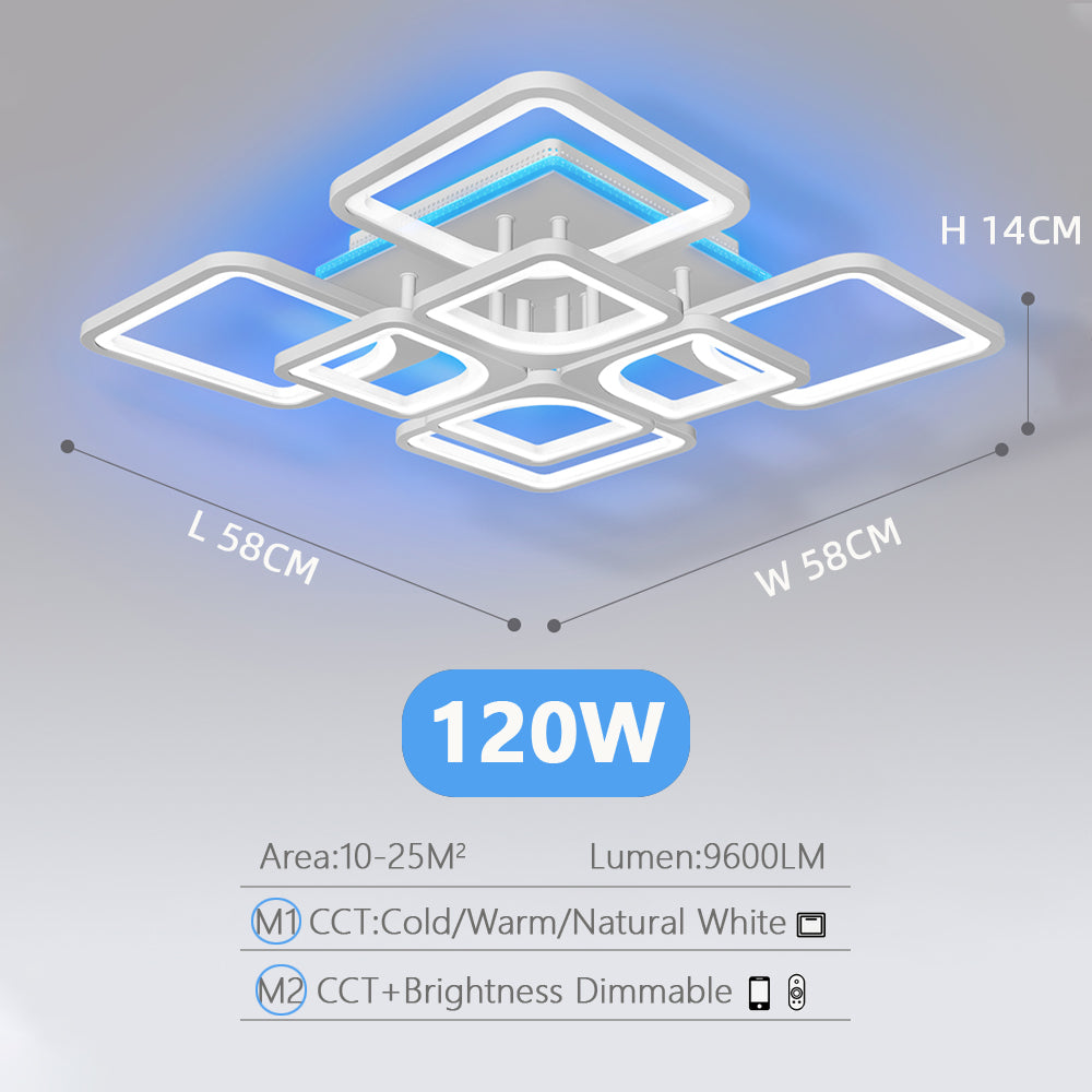 LuxiLamps - LED Bluetooth 4x4 RGB - Ceiling Lamp With Remote Control - Smart Lamp White - Dimmable With App - Living Room Lamp - Modern Lamp - Ceiling Light